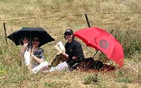 judi & olga under umbrellas while the boys are under glenn's shark